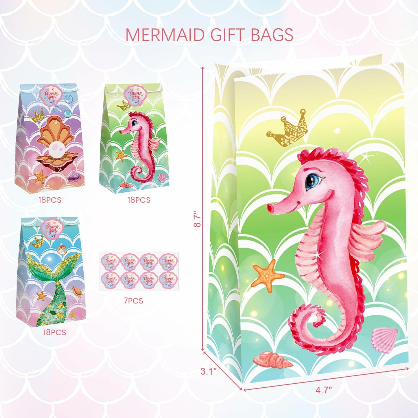 VGOODALL Mermaid Party Favor Bags Ocean Theme 54 Pack 4.7x3.1x8.7in
