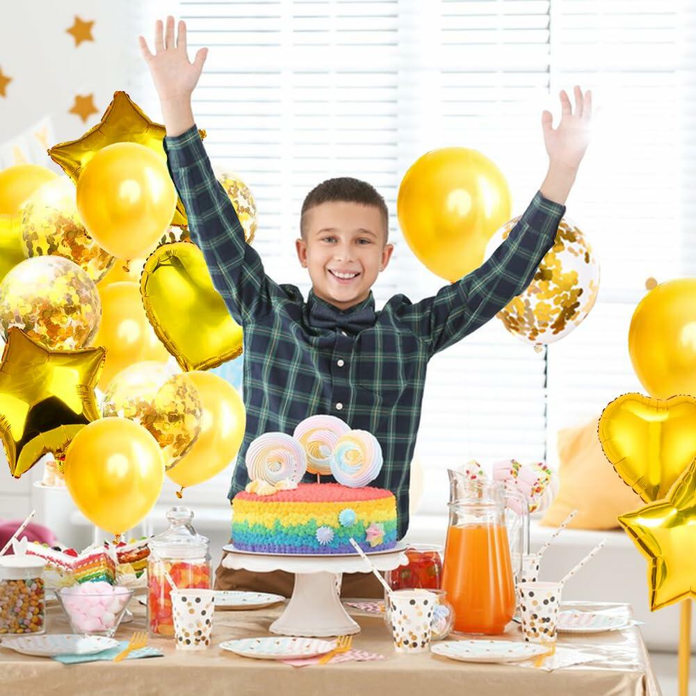 28Pcs Happy Birthday Foil Balloons Star Heart 18" Gold Confetti