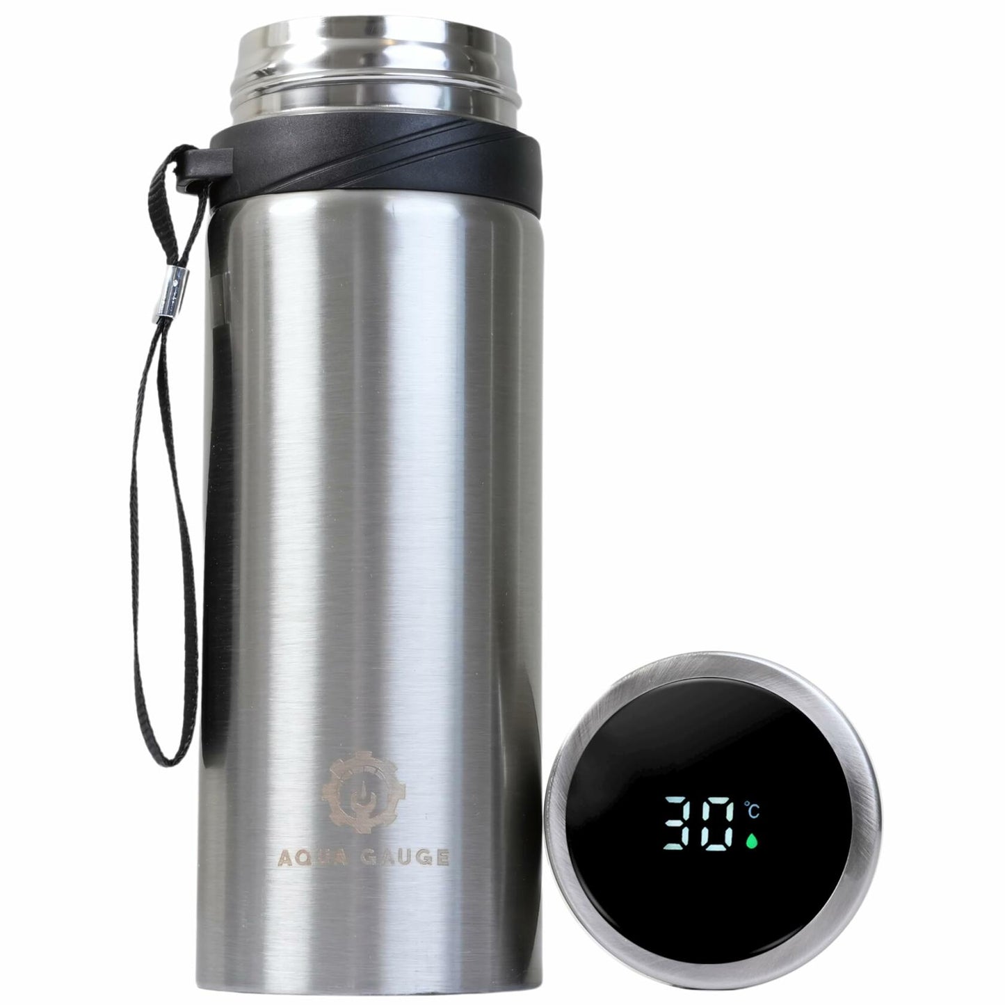 Aqua Gauge Stainless Steel Thermal Bottle 600mL Digital Temp Display Silver