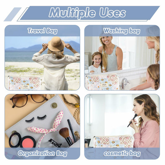 URSKYTOUS Cotton Quilted Large Floral Makeup Bag Flower Portable