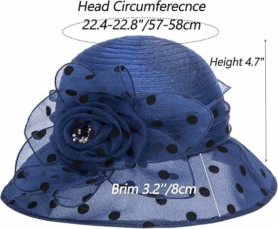 French Kentucky Women's Polka-Dot Organza-Brim Derby Hat Navy