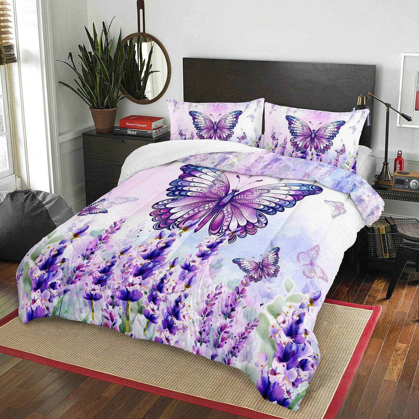 AILONEN Twin Butterfly Comforter Set Girls Lavender Purple 3 Pieces