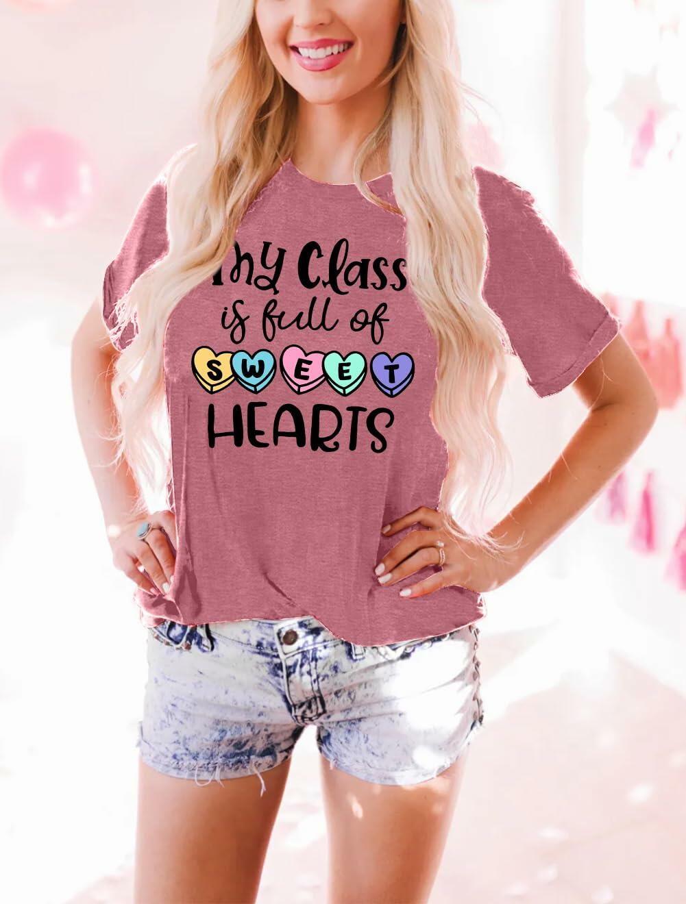 PECHAR Valentines Day Teacher Shirt Women Hearts Graphic