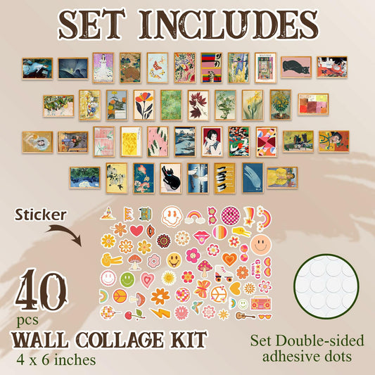 365DoRoTeYa Colorful Boho Wall Art Prints 40PCS Vintage Cottagecore Decor