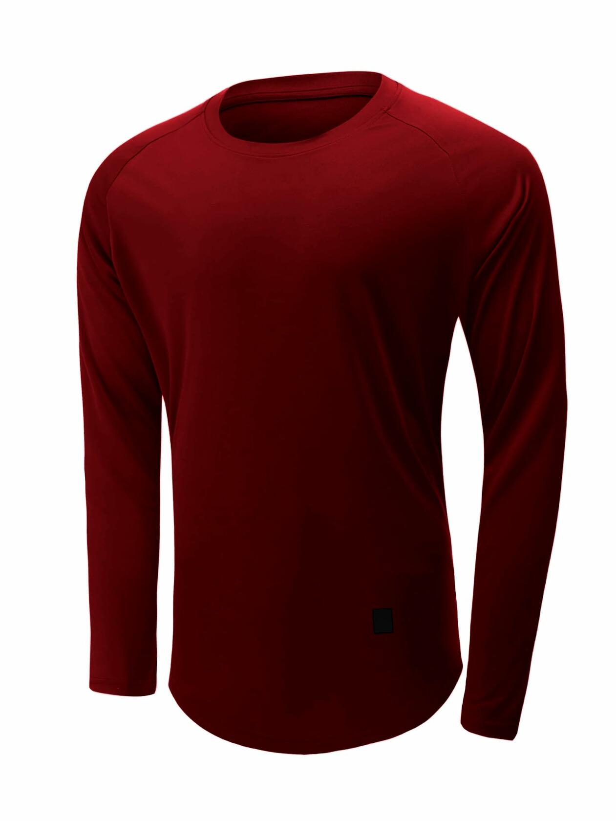 Comdecevis Muscle Slim Long Sleeve T Shirt Men Gym Athletic Red Size L