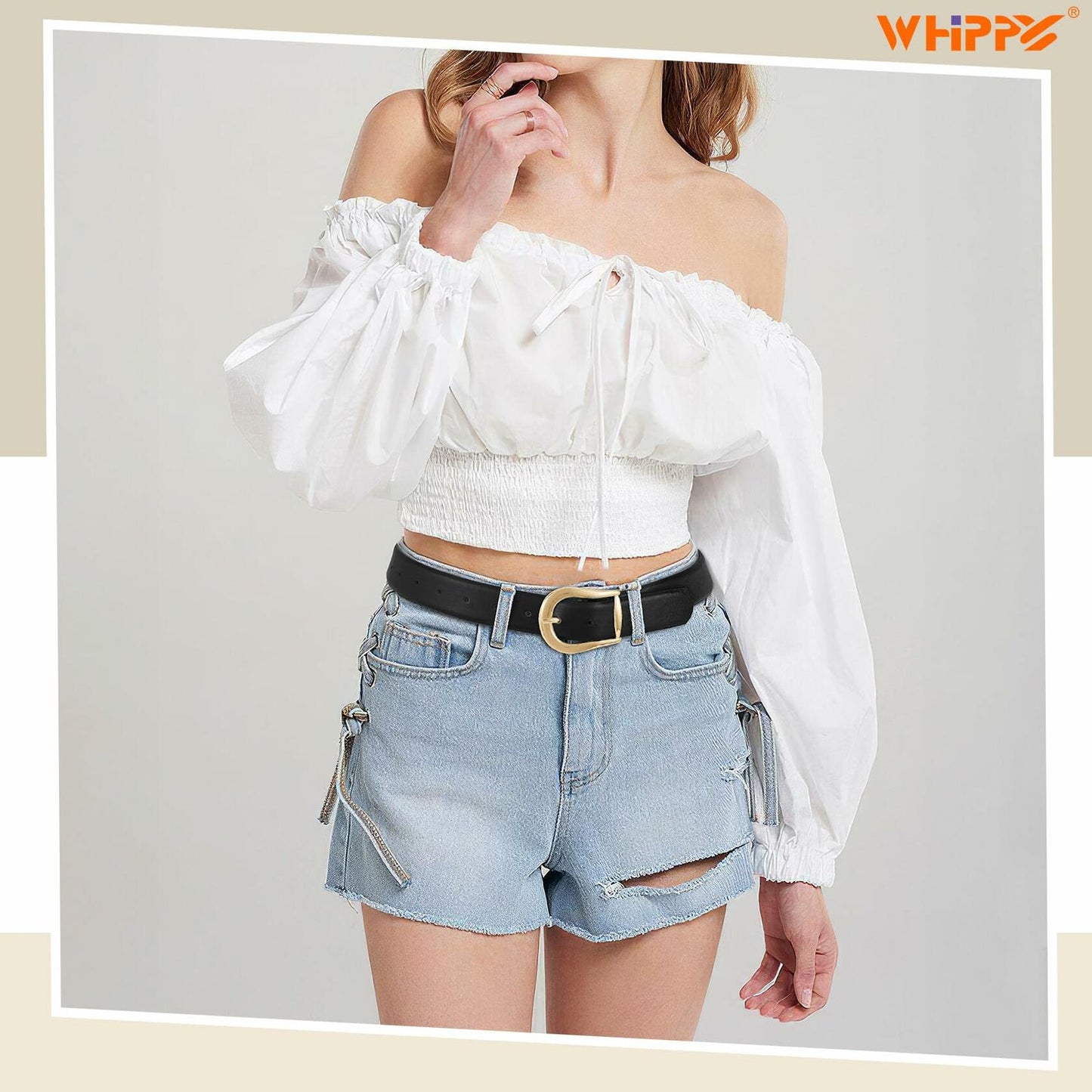WHIPPY Women's Leather Waist Belt Gold Buckle Black Size XXL