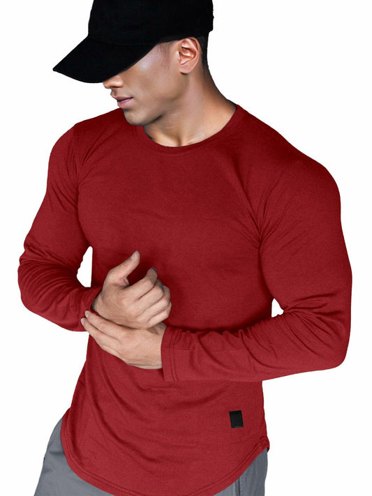 Comdecevis Muscle Slim Long Sleeve T Shirt Men Gym Athletic Red Size L