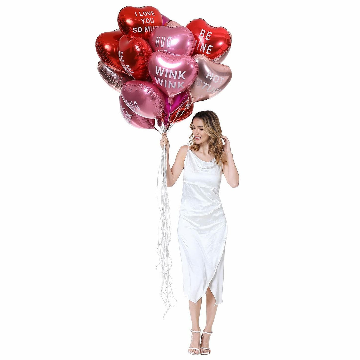 Heart Balloons 18" Foil Mylar Love Balloons Hot Pink Macaron Pink 24 Pcs