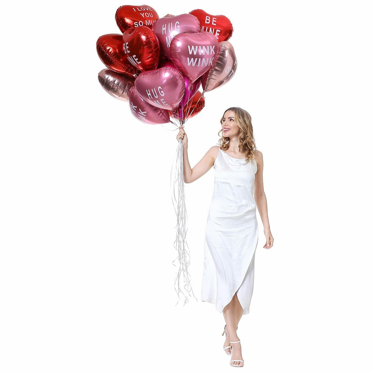 Heart Balloons 18" Foil Mylar Love Balloons Hot Pink Macaron Pink 24 Pcs