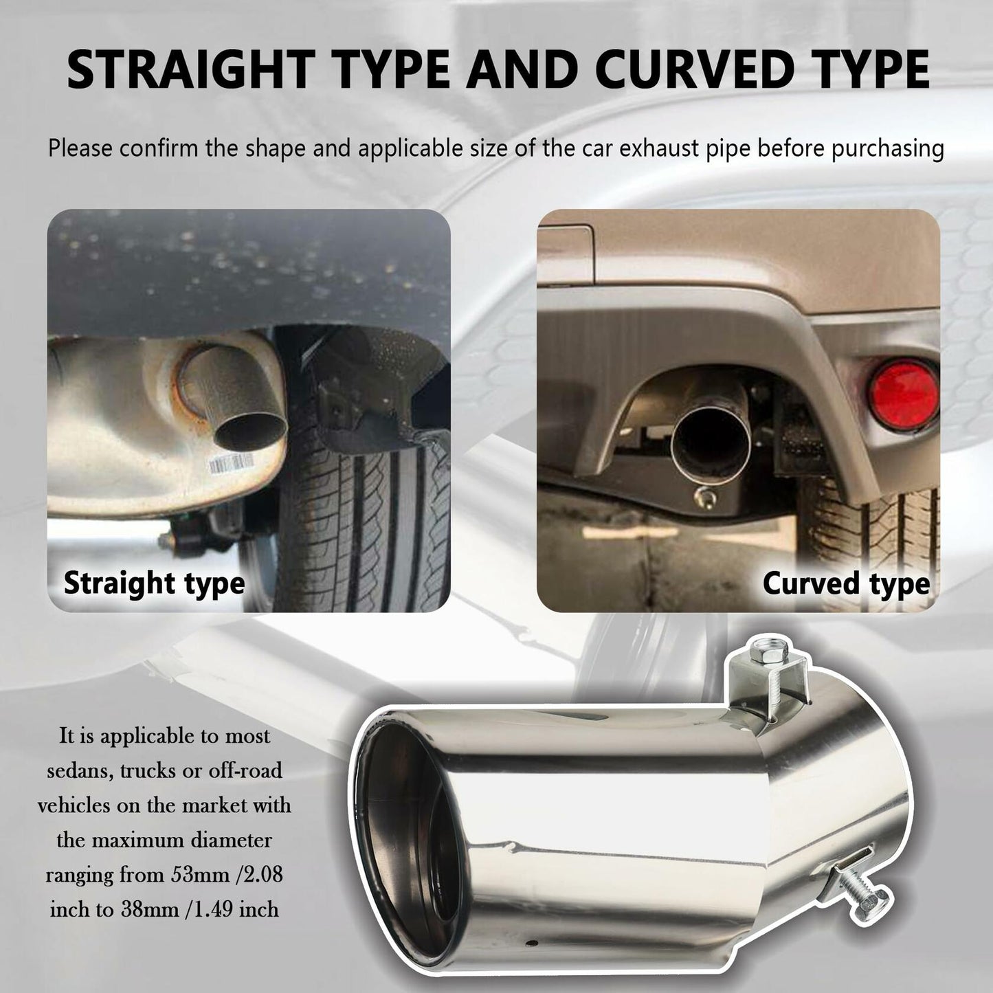 IHOTDER Stainless Steel Car Exhaust Tip 5.5'' Length Bolt-On Bright Silver