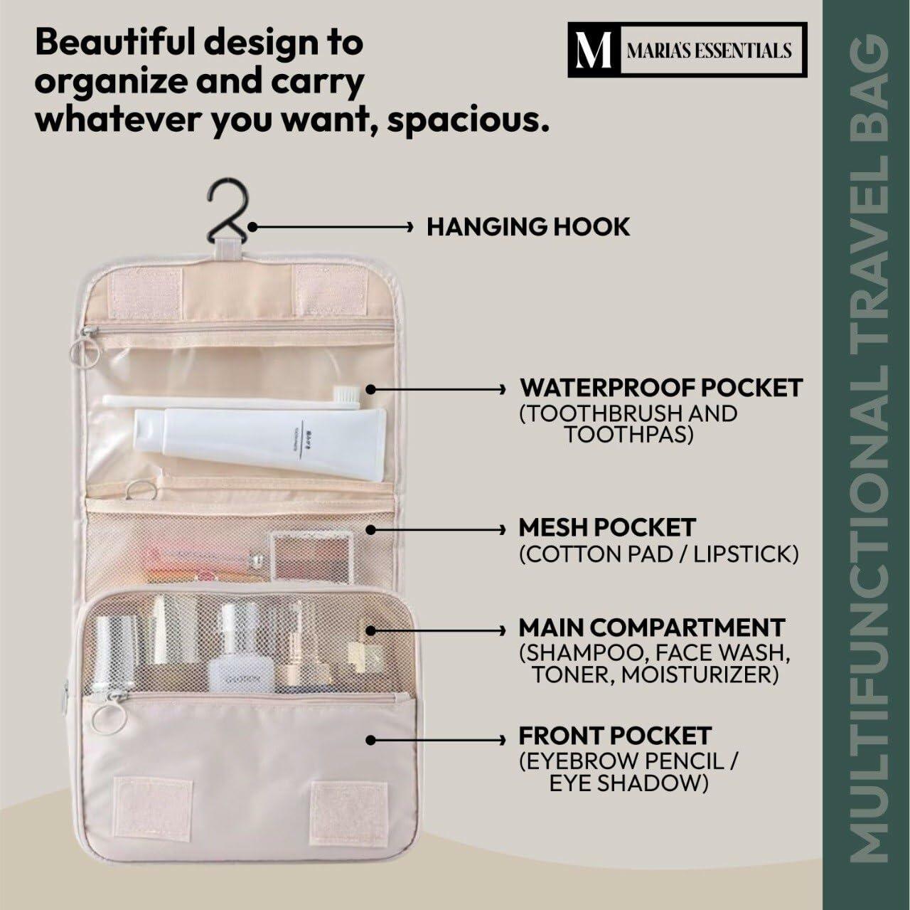 MARIA'S ESSENTIAL Makeup Bag Dual Facial Brush Medium Travel Organizer