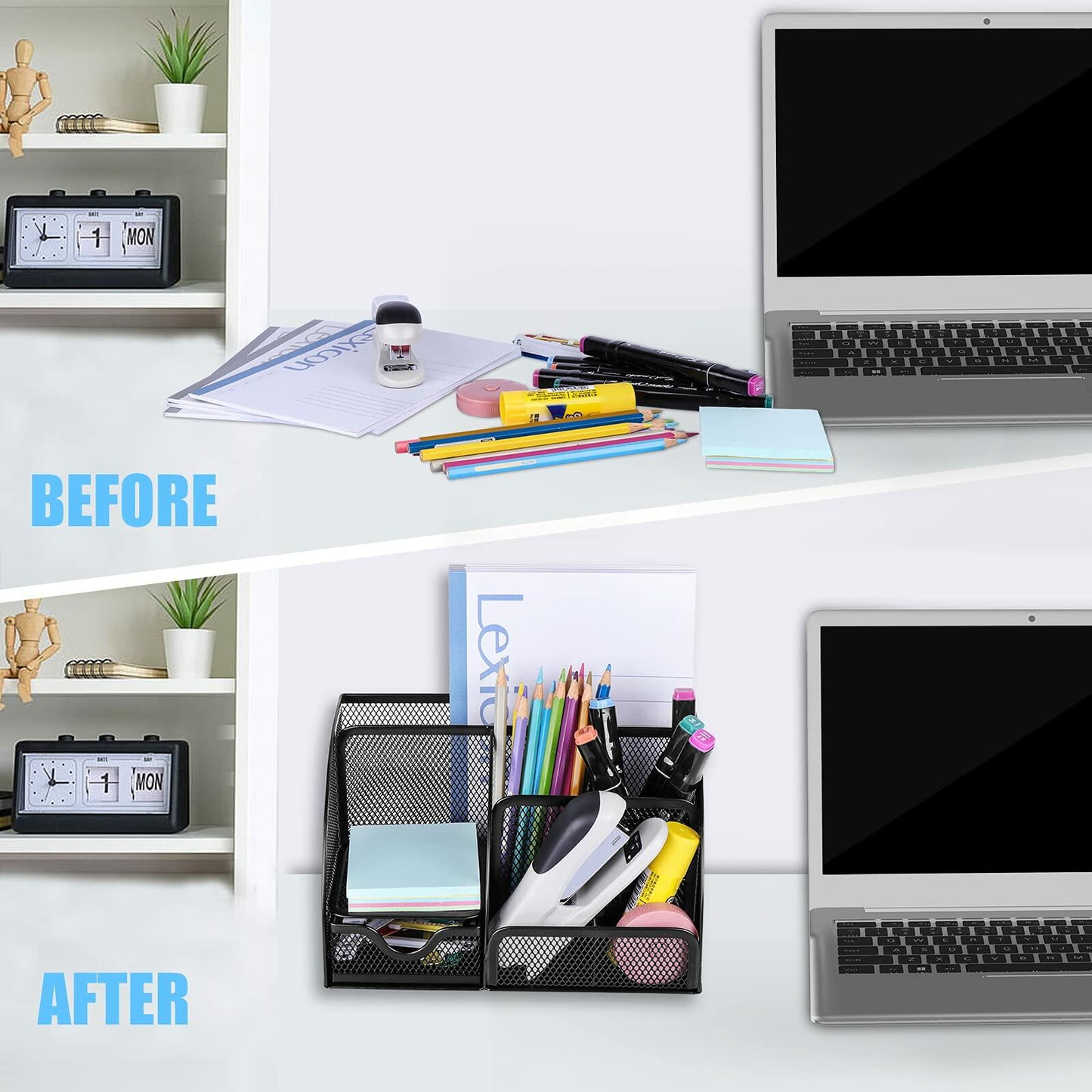 HOPECK Mesh Desk Organizer 6 Compartments 1 Drawer Black Multi-Functional