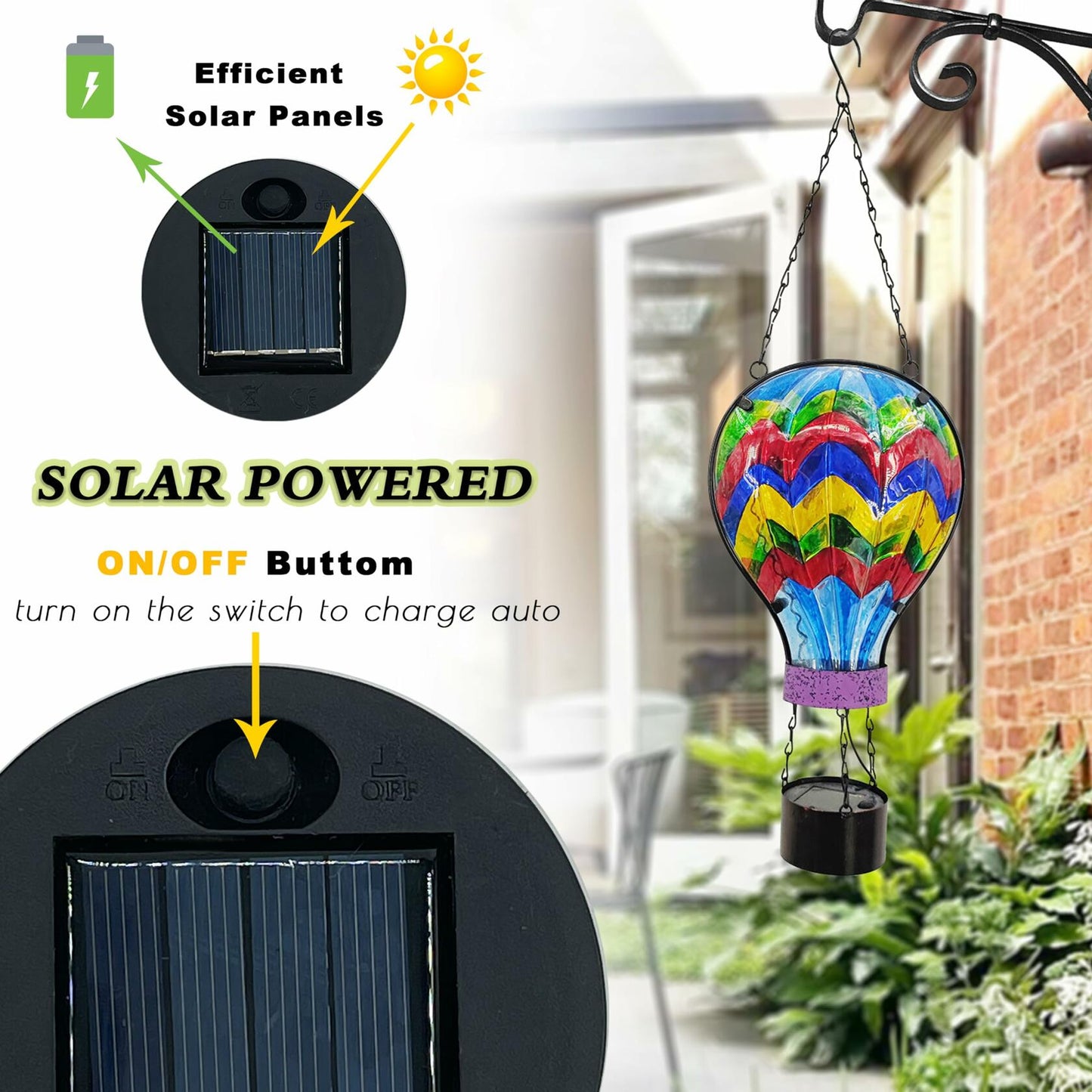 SUBOLO Hanging Solar Lantern Outdoor Waterproof Hot Air Balloon Decor