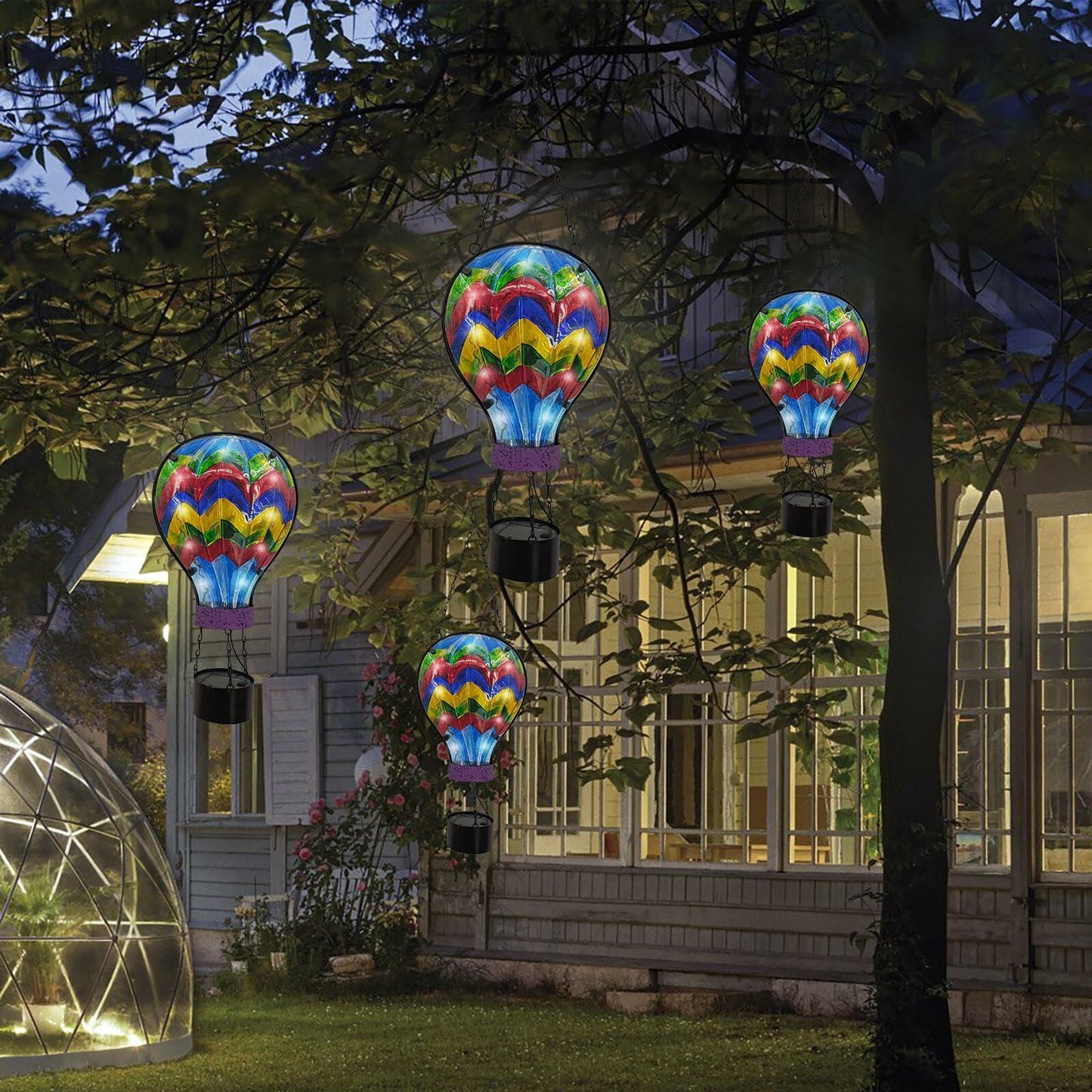 SUBOLO Hanging Solar Lantern Outdoor Waterproof Hot Air Balloon Decor