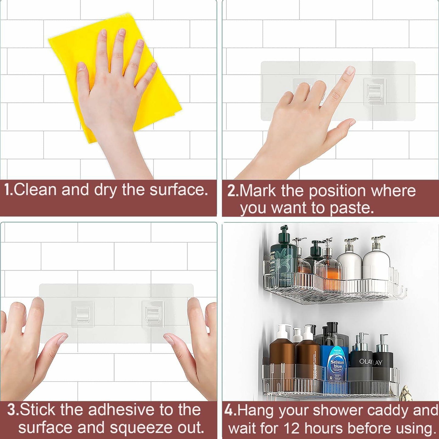 NDWLNYDM 2pc Acrylic Wall Mount Shower Shelves with Adhesive Tape Clear