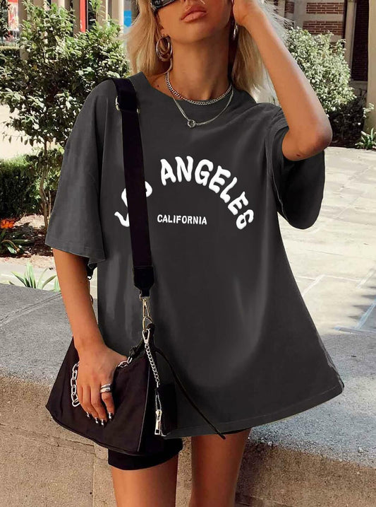CSDAJIO Vintage Oversized Graphic Tee Women LA Puff Print Grey Size XL