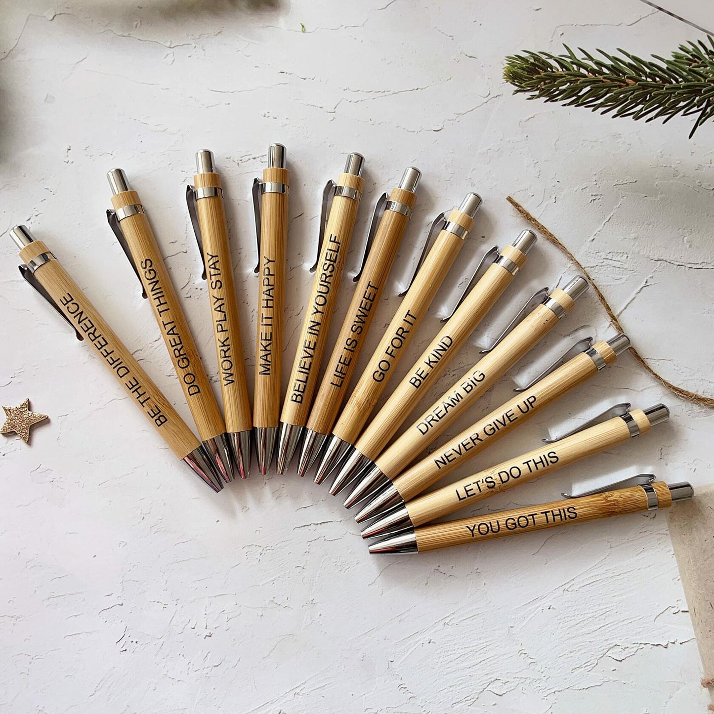 Jxueych Bamboo Retractable Ballpoint Pens 12 Pack Black Ink 1mm Motivational