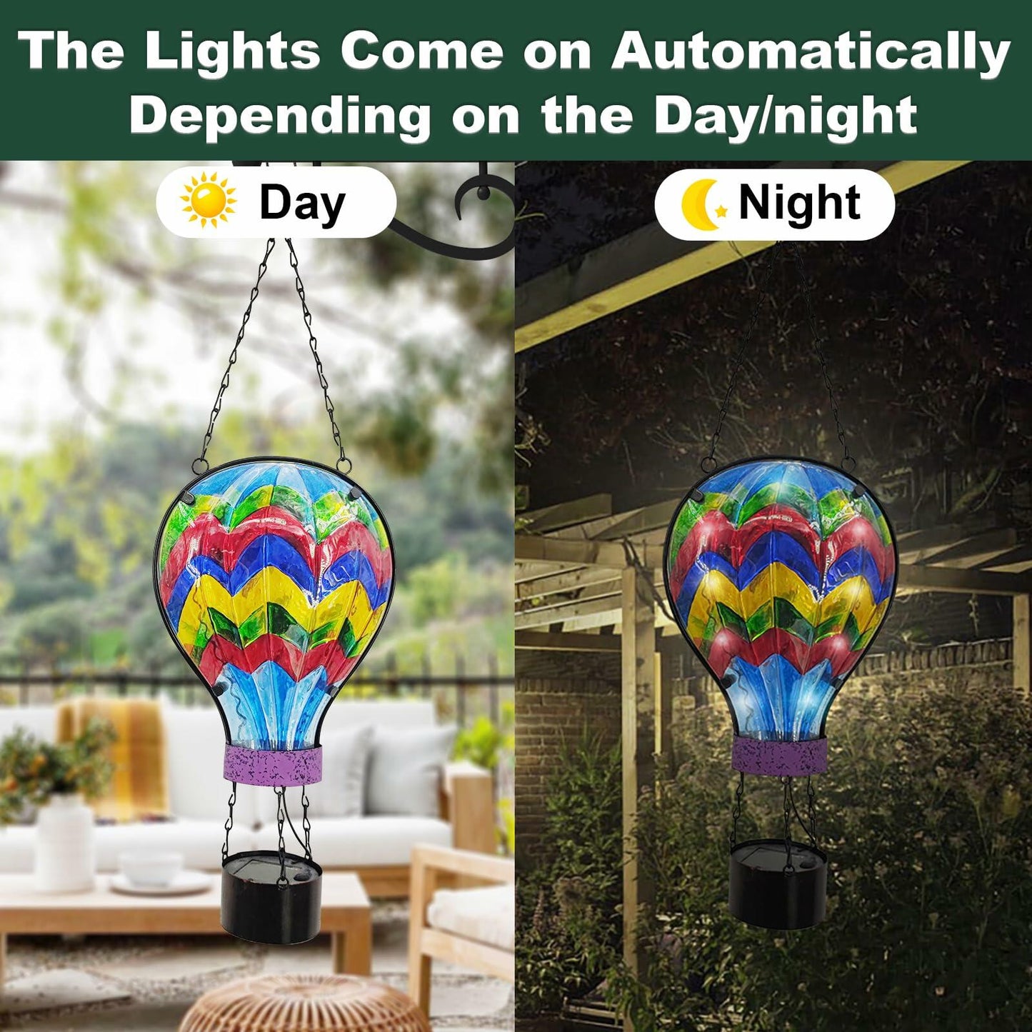 SUBOLO Hanging Solar Lantern Outdoor Waterproof Hot Air Balloon Decor