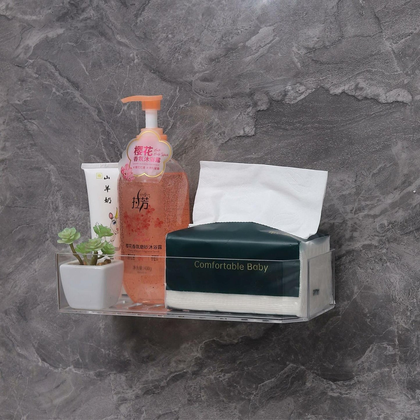 NDWLNYDM 2pc Acrylic Wall Mount Shower Shelves with Adhesive Tape Clear