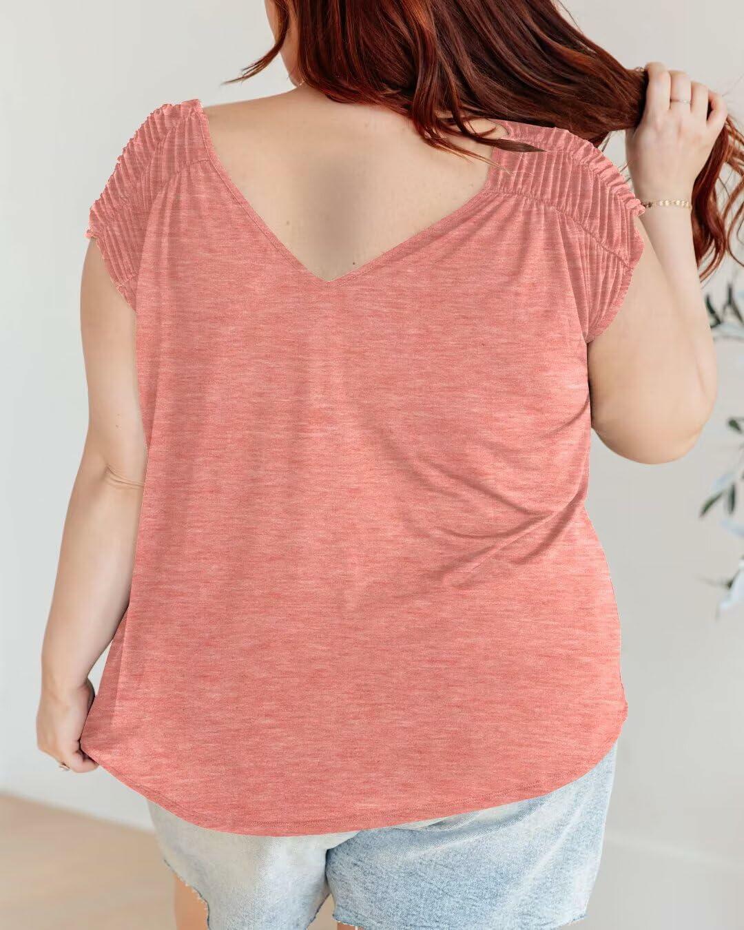 Bliwov Womens Cute Summer V Neck Short Sleeve Casual T Shirt Pink