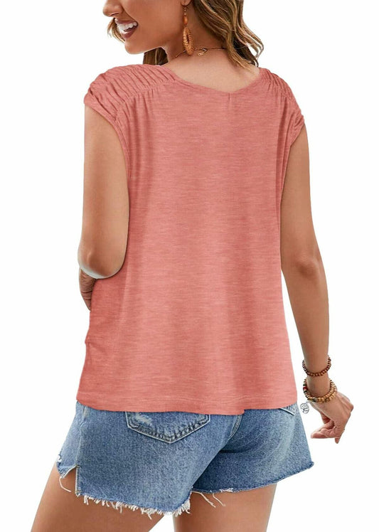 Bliwov Womens Cute Summer V Neck Short Sleeve Casual T Shirt Pink