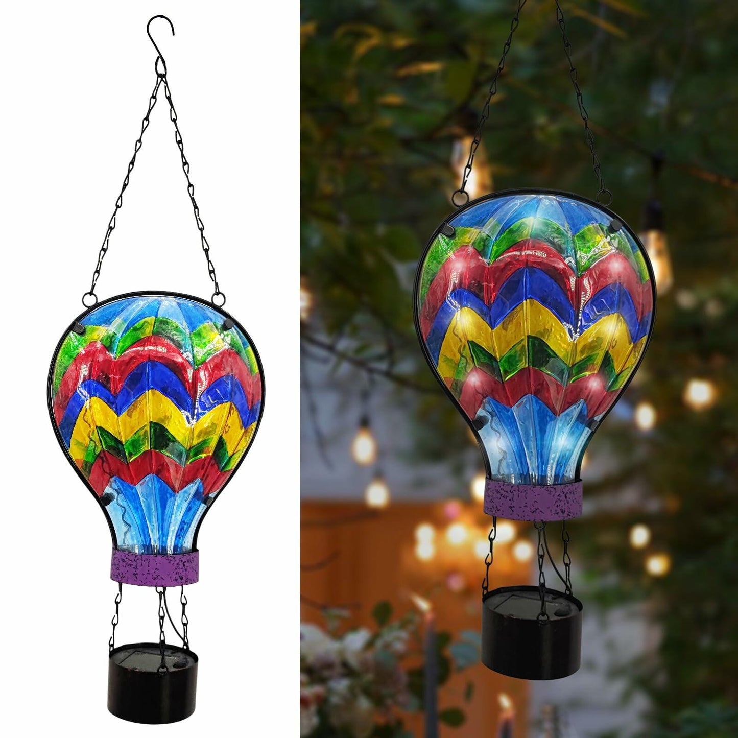SUBOLO Hanging Solar Lantern Outdoor Waterproof Hot Air Balloon Decor