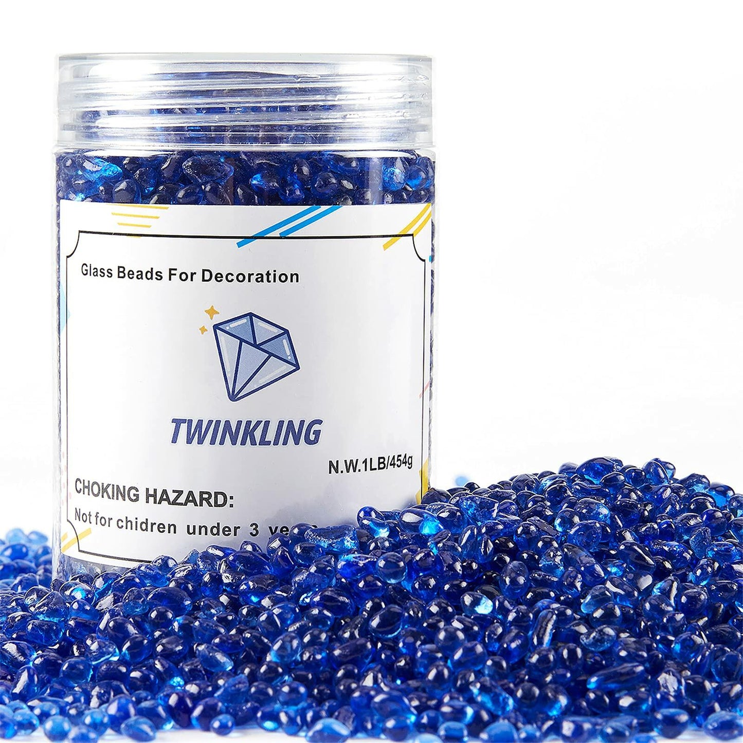 TWINKLING Fire Glass Stones 3-6mm 1lb Jar Cobalt Blue High Luster