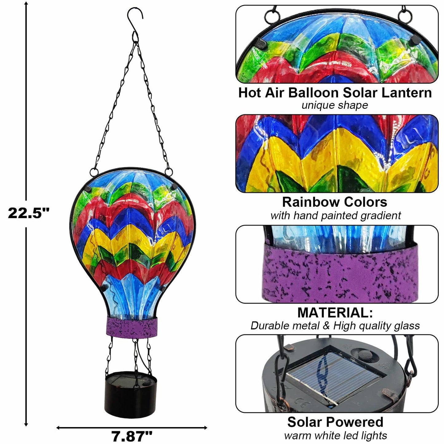SUBOLO Hanging Solar Lantern Outdoor Waterproof Hot Air Balloon Decor