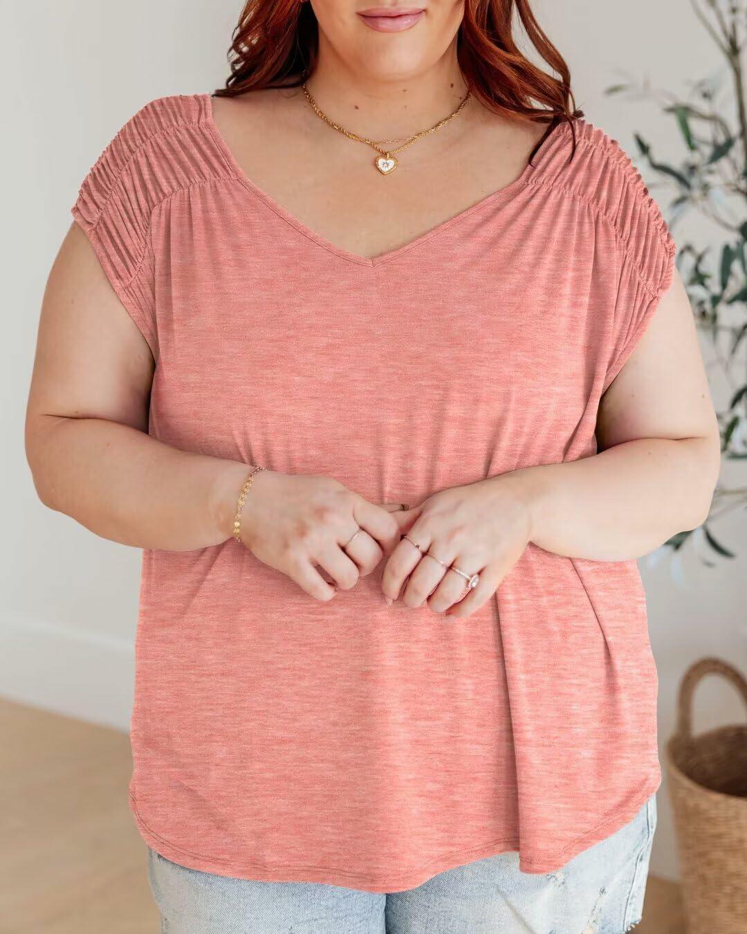 Bliwov Womens Cute Summer V Neck Short Sleeve Casual T Shirt Pink