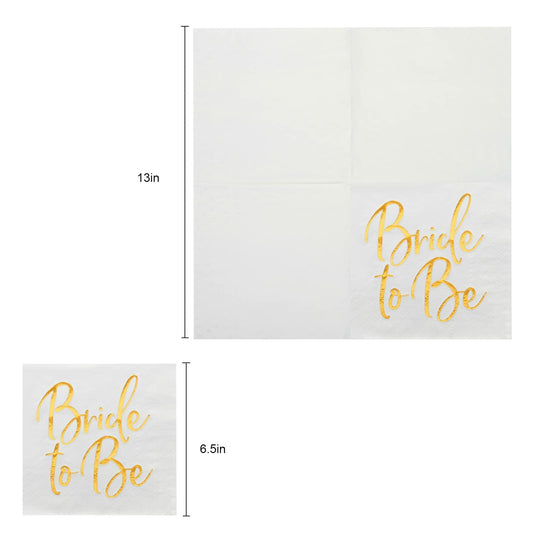 Apriciti Wedding Napkins White Gold Foil Miss to Mrs 50 Pack Disposable