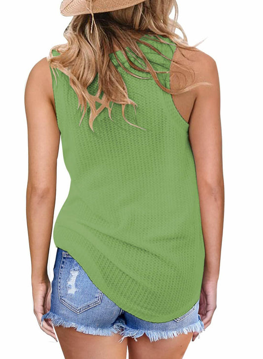 MIHOLL Womens Sleeveless Twist Knot Waffle Knit Tank Top Green Size XX-Large