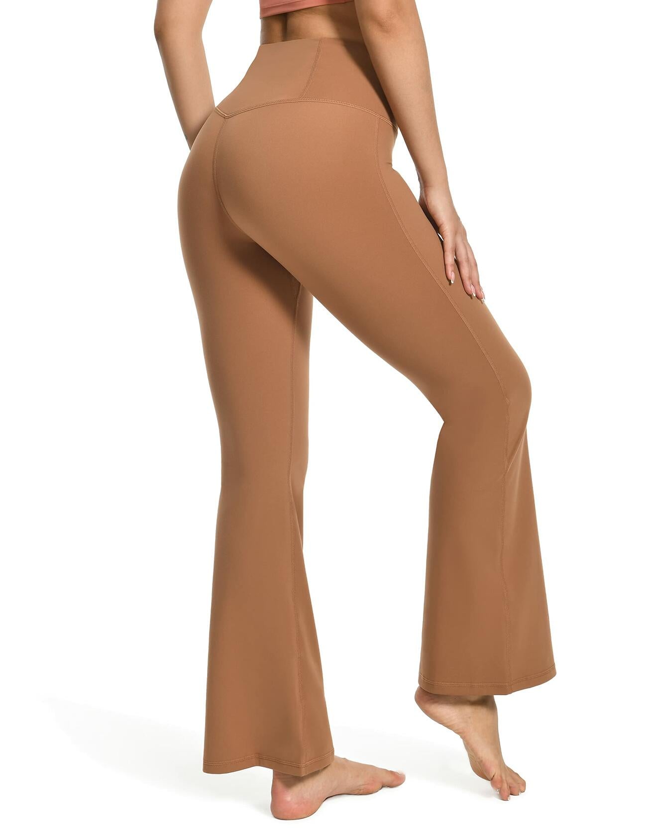 YUNOGA Women’s High Waist Bootcut (Flared) Leggings in Roasted Brown, Size L