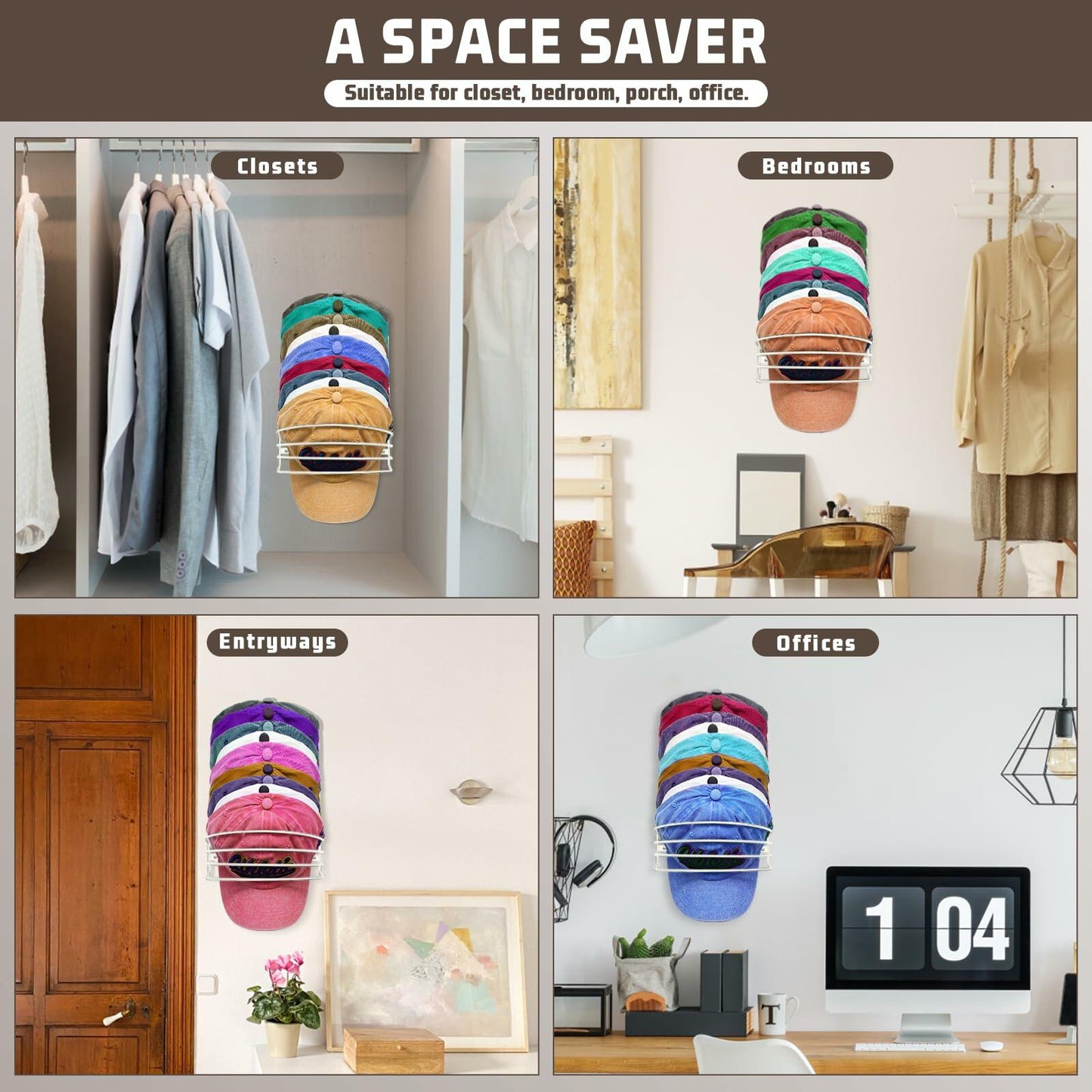 Fikoksol Metal Hat Racks for Baseball Caps Wall Mount Organizer 2Pcs Black
