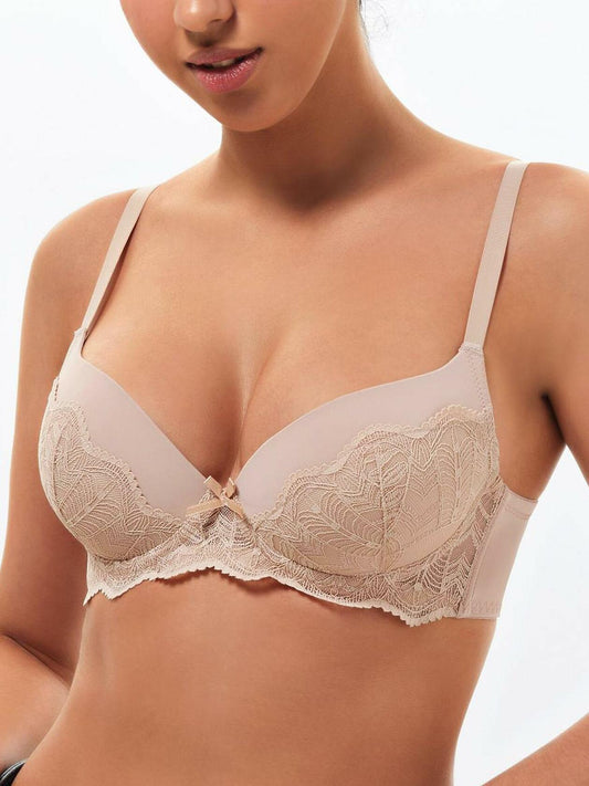 IHOIU Women's Lace Push Up Bra Padded Underwire Convertible Nude Size 36B
