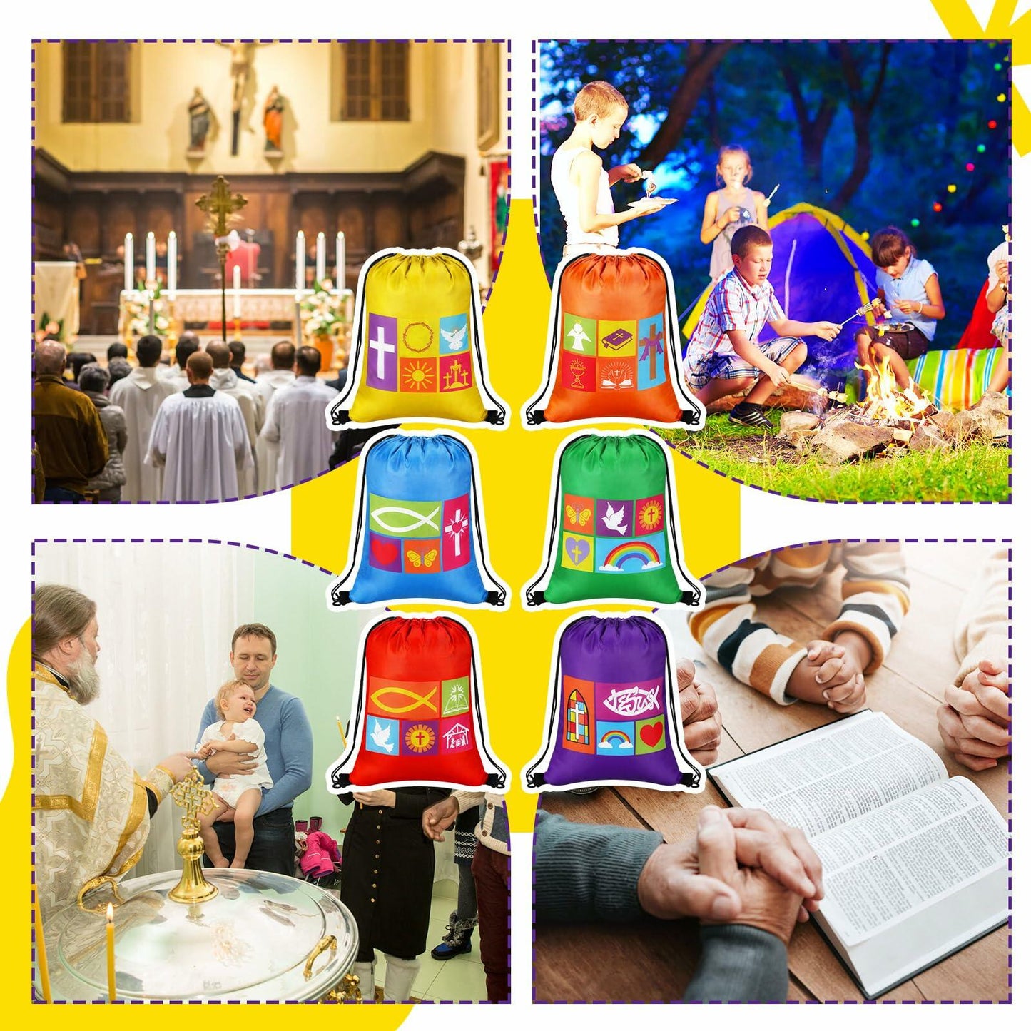 Kacctyen Christian Drawstring Bags 18 Pcs Polyester Multi-color Bulk Gift