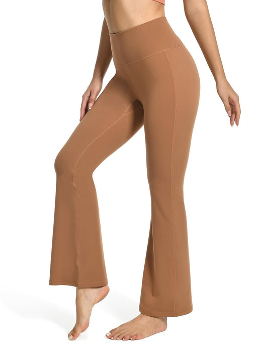 YUNOGA Women’s High Waist Bootcut (Flared) Leggings in Roasted Brown, Size L