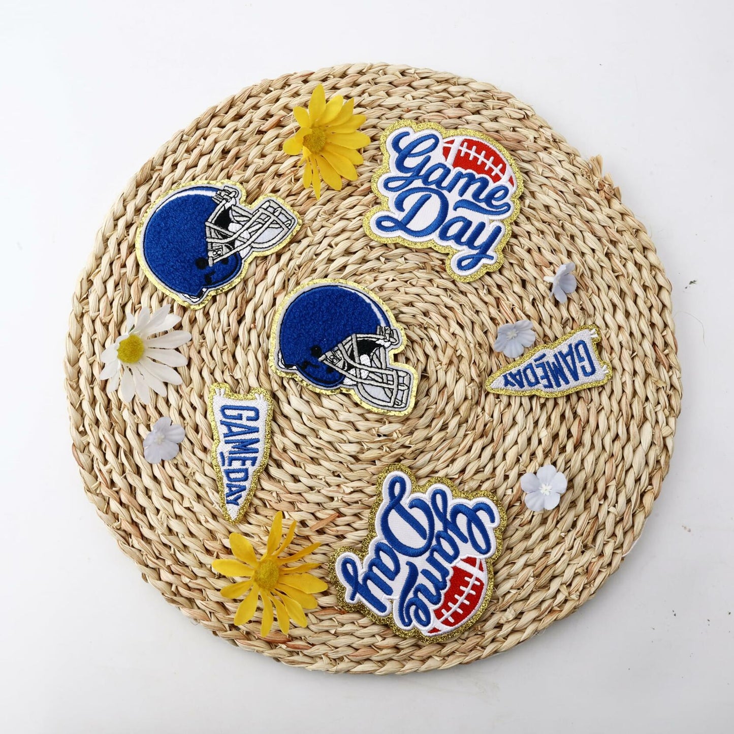 Tmtains Football Helmet Iron-On Patches Blue 6Pc Embroidered Game Day