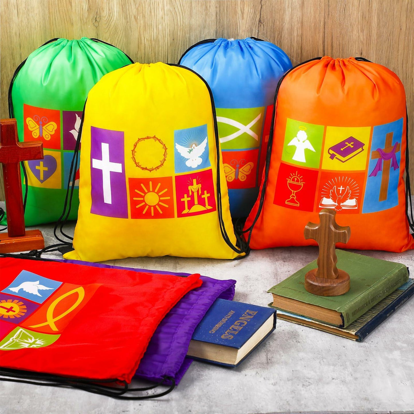 Kacctyen Christian Drawstring Bags 18 Pcs Polyester Multi-color Bulk Gift