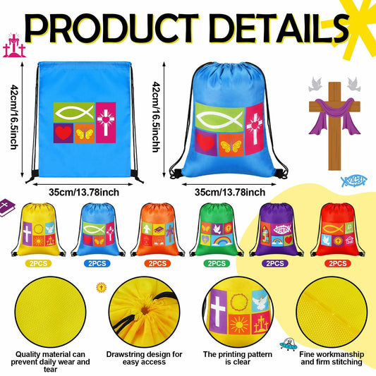 Kacctyen Christian Drawstring Bags 18 Pcs Polyester Multi-color Bulk Gift