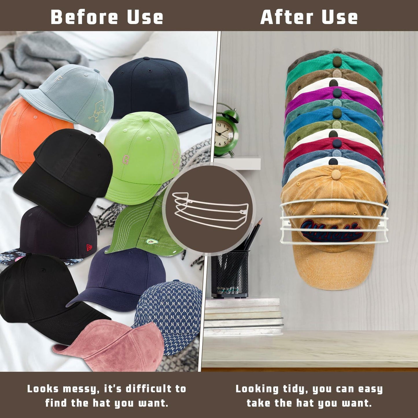 Fikoksol Metal Hat Racks for Baseball Caps Wall Mount Organizer 2Pcs Black