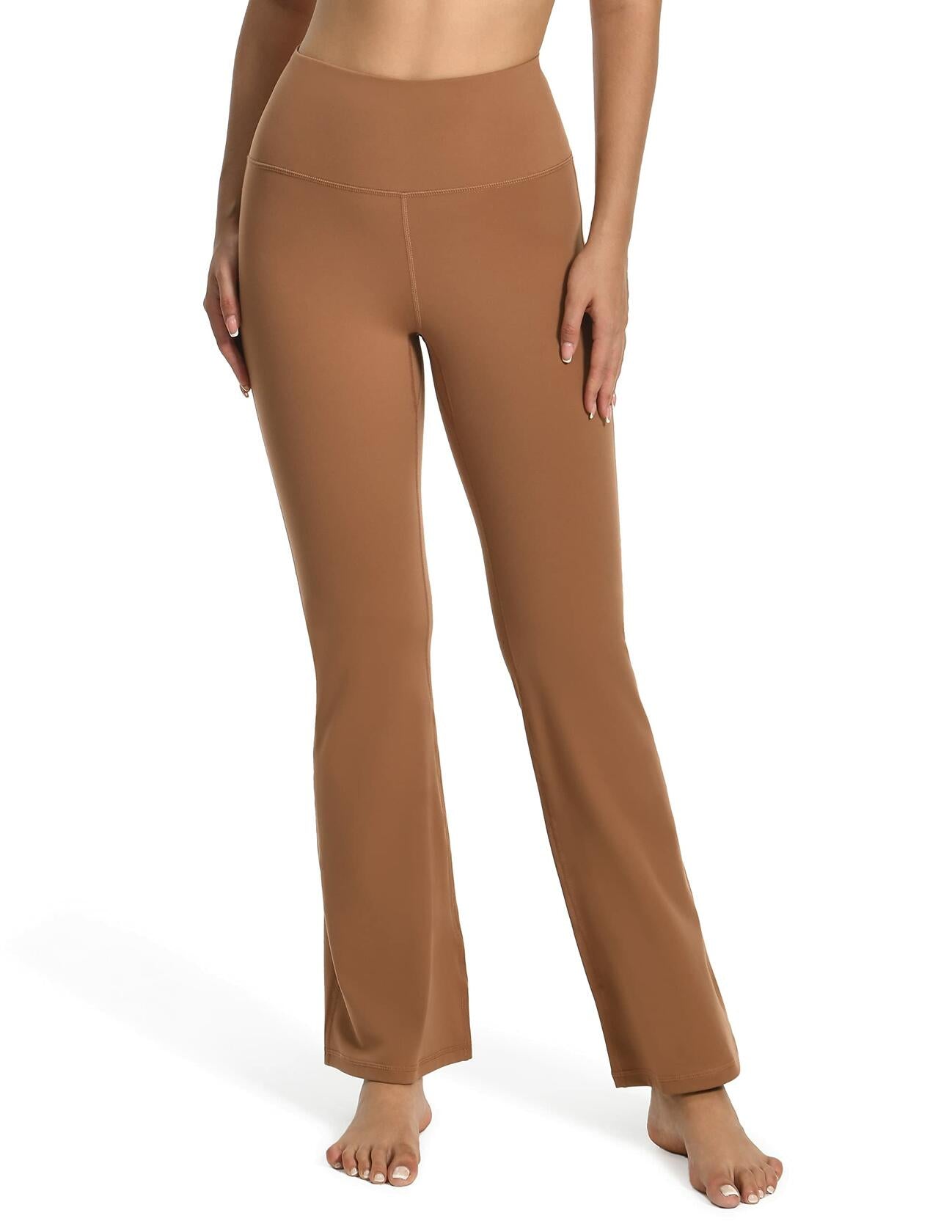 YUNOGA Women’s High Waist Bootcut (Flared) Leggings in Roasted Brown, Size L