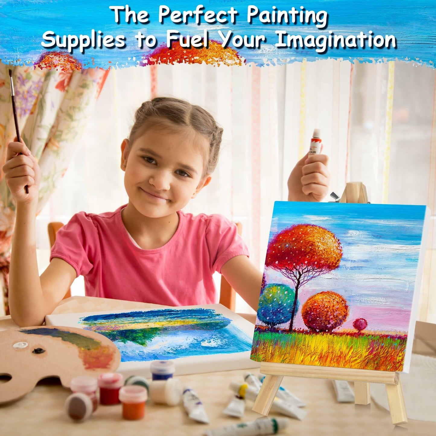12PCS Mini Canvas and Easel Set 3x3in Cotton Small Square Canvases Art