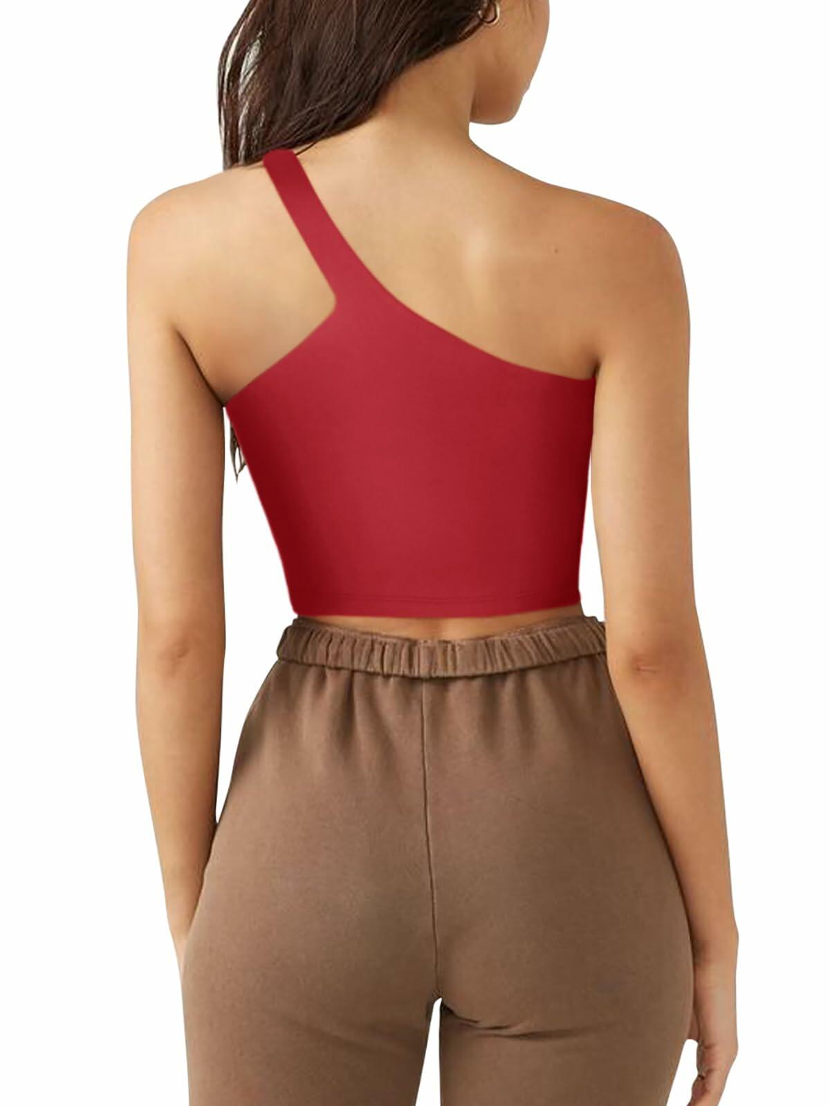LASLULU Sports Bra Sleeveless Sexy Summer Tank Top Longline Red Size XXL
