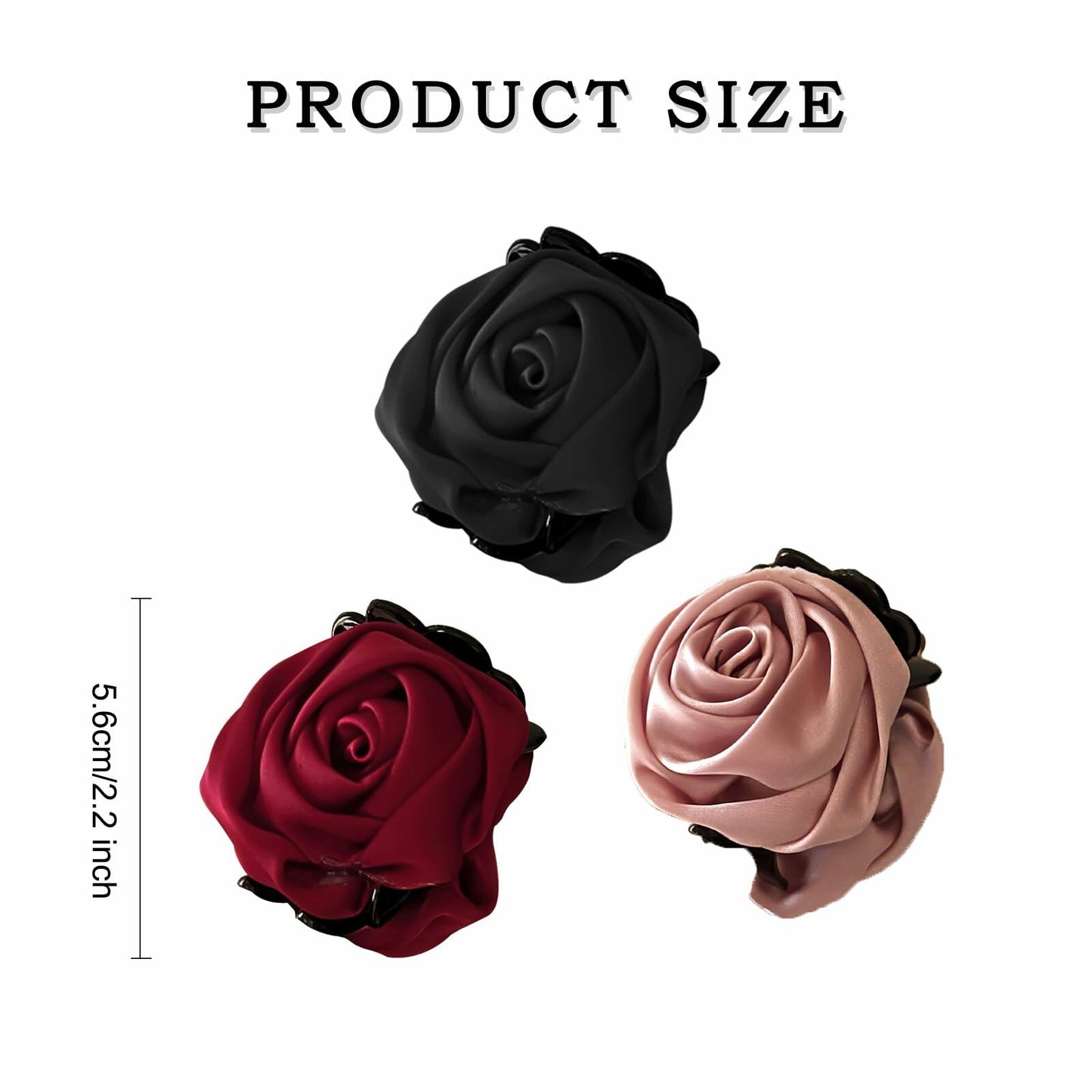 Boxkat Satin Rose Flower Jaw Clips 3 Pc Pink Red Black Hair Accessories