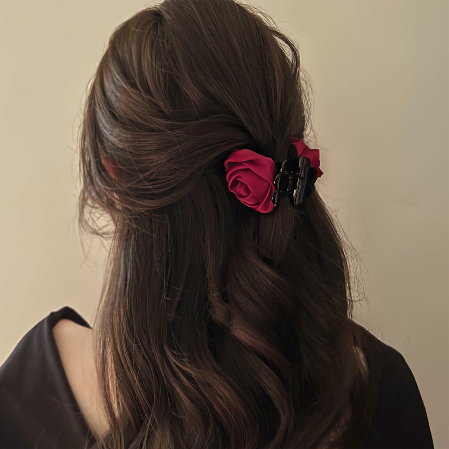Boxkat Satin Rose Flower Jaw Clips 3 Pc Pink Red Black Hair Accessories