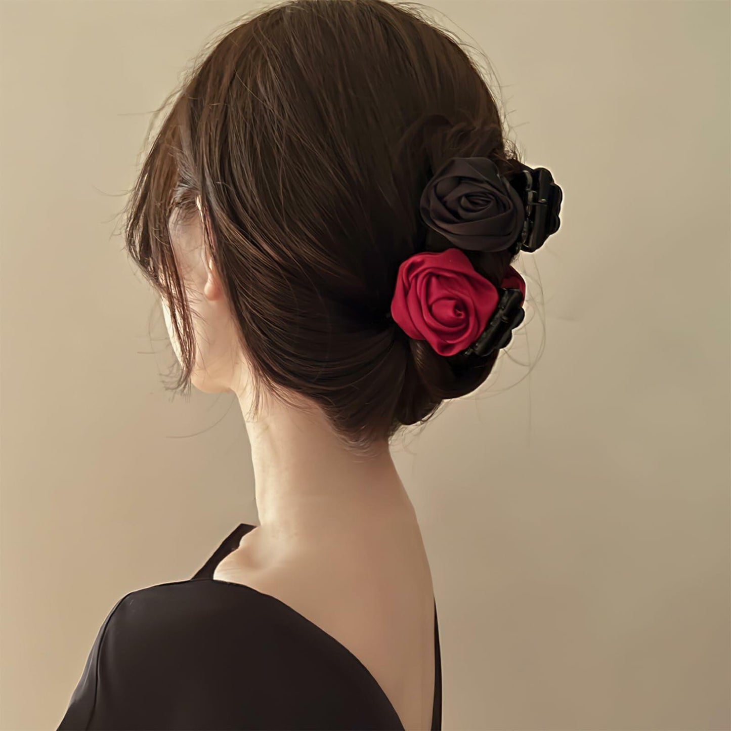 Boxkat Satin Rose Flower Jaw Clips 3 Pc Pink Red Black Hair Accessories