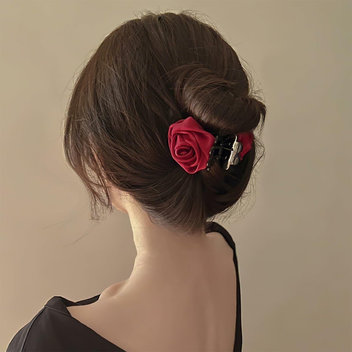 Boxkat Satin Rose Flower Jaw Clips 3 Pc Pink Red Black Hair Accessories