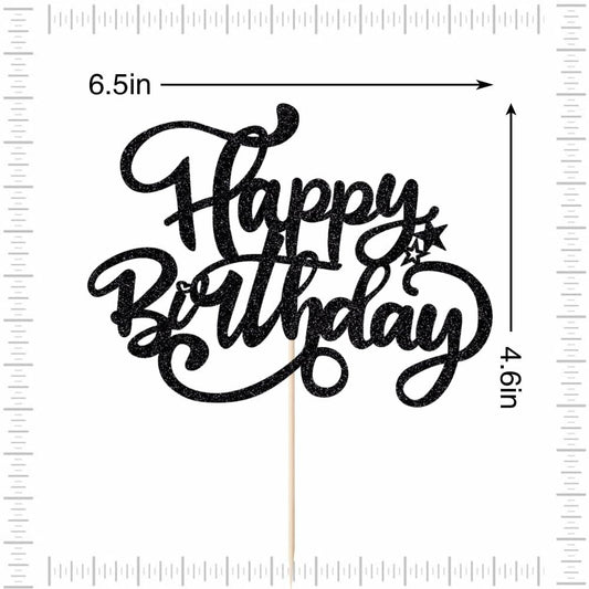Crseniny Happy Birthday Cake Topper Black Glitter Party Decoration