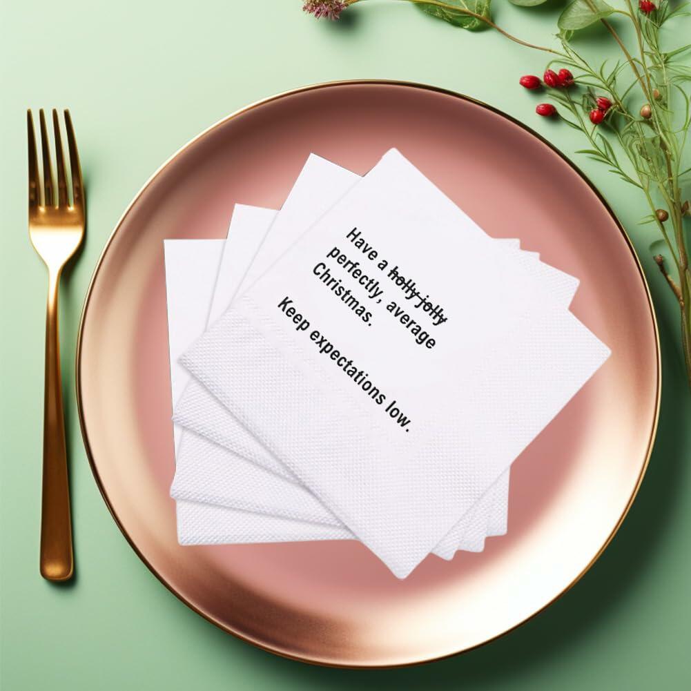 VOWFOO Funny Christmas Quotes Cocktail Napkins 4.5x4.5 2-ply 100pcs