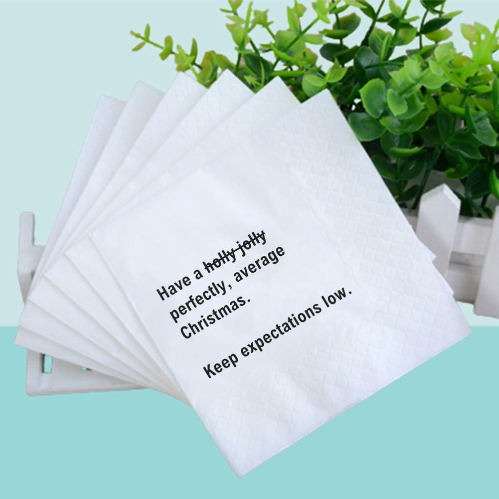 VOWFOO Funny Christmas Quotes Cocktail Napkins 4.5x4.5 2-ply 100pcs